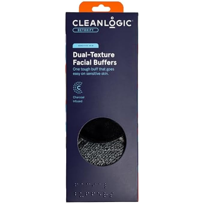 cleanlogic DETOXIFY CHARCOAL INFUSED EXFOLIATING DUAL-TEXTURE FACIAL PADS, FACE SPONGES FOR CLEANSING & SOFTENING SENSITIVE SKIN, MAKEUP REMOVER PADS, 1 COUNT - Image 1
